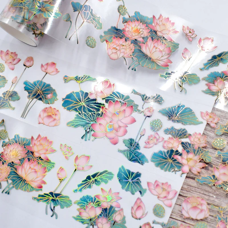 60mm*2m/Roll Lotus PET Tape Flower Laser Gold Silver Foil Decorative Adhesive Tape Stickers Scrapbooking Aesthetic Stationery
60mm*2m/Roll Lotus PET Tape Flower Laser Gold Silver Foil Decorative Adhesive Tape Stickers Scrapbooking Aesthetic Stationery