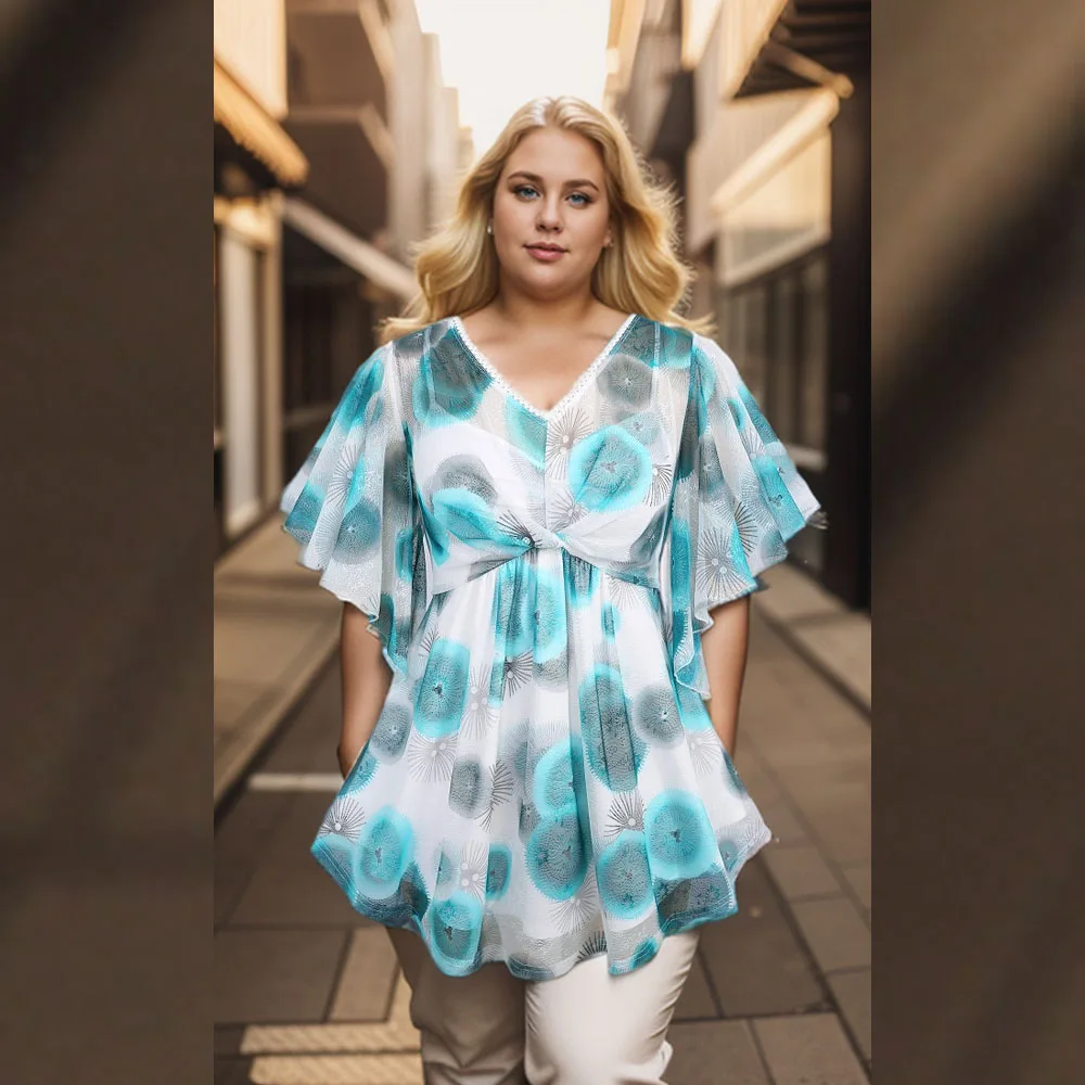 ROSEGAL-Plus Size Butterfly Sleeve Tops for Women, Casual V-Neck Blouse, Jellyfish Print, Lace Trim, Ruched Twist T-Shirts
ROSEGAL-Plus Size Butterfly Sleeve Tops for Women, Casual V-Neck Blouse, Jellyfish Print, Lace Trim, Ruched Twist T-Shirts