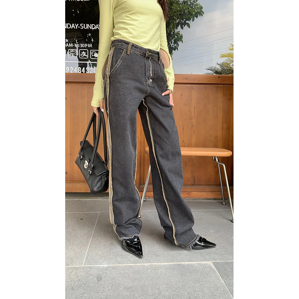 Women's Jeansfall/Winter Women's Ins High Street Color Matching Retro Straight Leg Denim Pants
Women's Jeansfall/Winter Women's Ins High Street Color Matching Retro Straight Leg Denim Pants