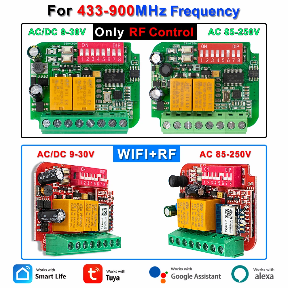 433-900MHz Tuya WiFi or RF Control Switch AC/DC 9-30V /85-250V 2CH Garage Smart Home Receiver for Smart Life Alexa Google Home
433-900MHz Tuya WiFi or RF Control Switch AC/DC 9-30V /85-250V 2CH Garage Smart Home Receiver for Smart Life Alexa Google Home
