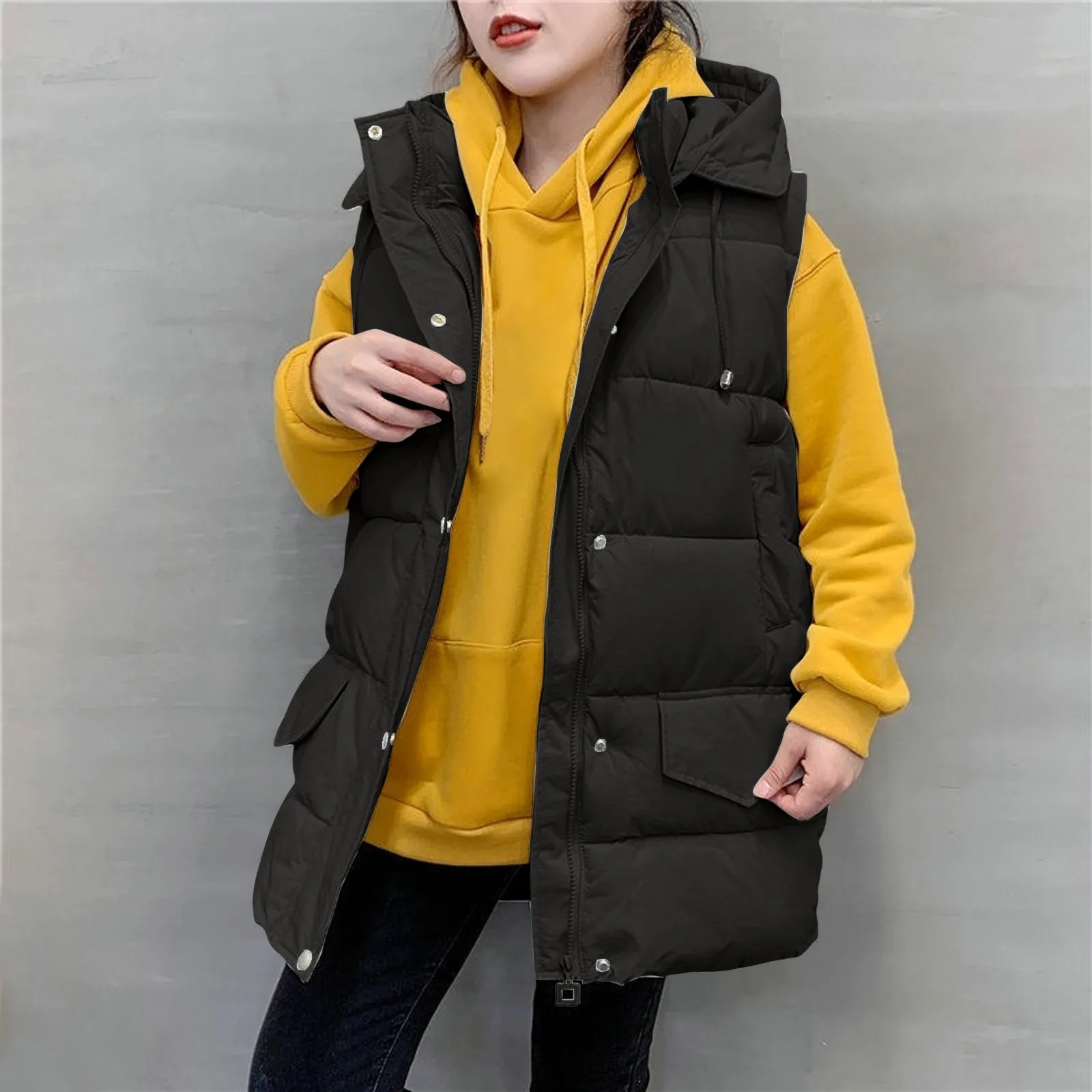 Outside Drawstring New Autumn Winter Long Padded Vest Casual Loose Fit Padded Jacket Women Hooded Versatile Pockets Vest Coat
Outside Drawstring New Autumn Winter Long Padded Vest Casual Loose Fit Padded Jacket Women Hooded Versatile Pockets Vest Coat