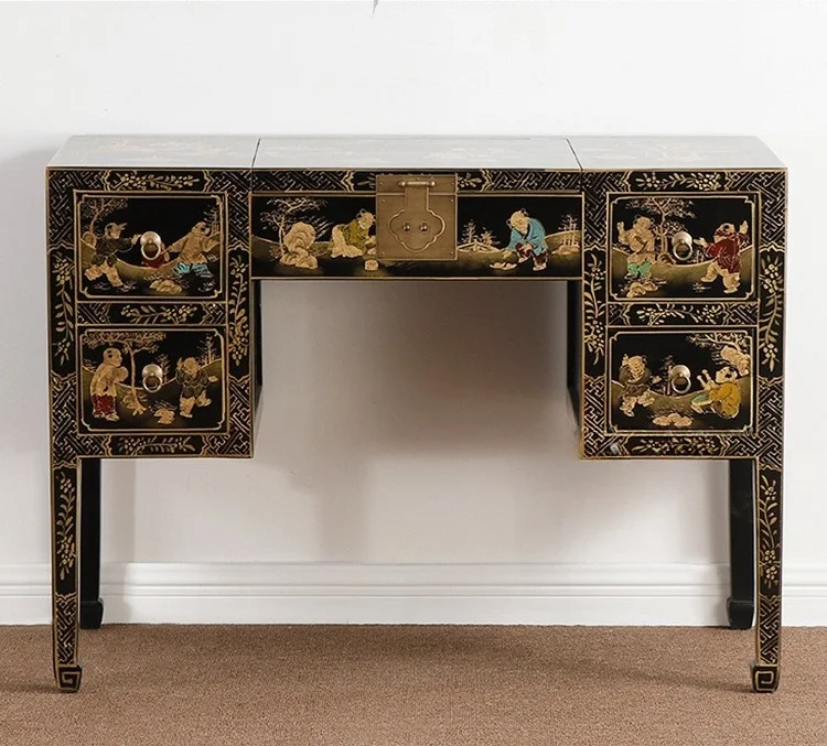 #a Luxury Chinese Solid Wood Extendable Vanity | Handmade Gold Leaf Mortise Tenon Joinery Flip-Top Mirror No Assembly Required
#a Luxury Chinese Solid Wood Extendable Vanity | Handmade Gold Leaf Mortise Tenon Joinery Flip-Top Mirror No Assembly Required