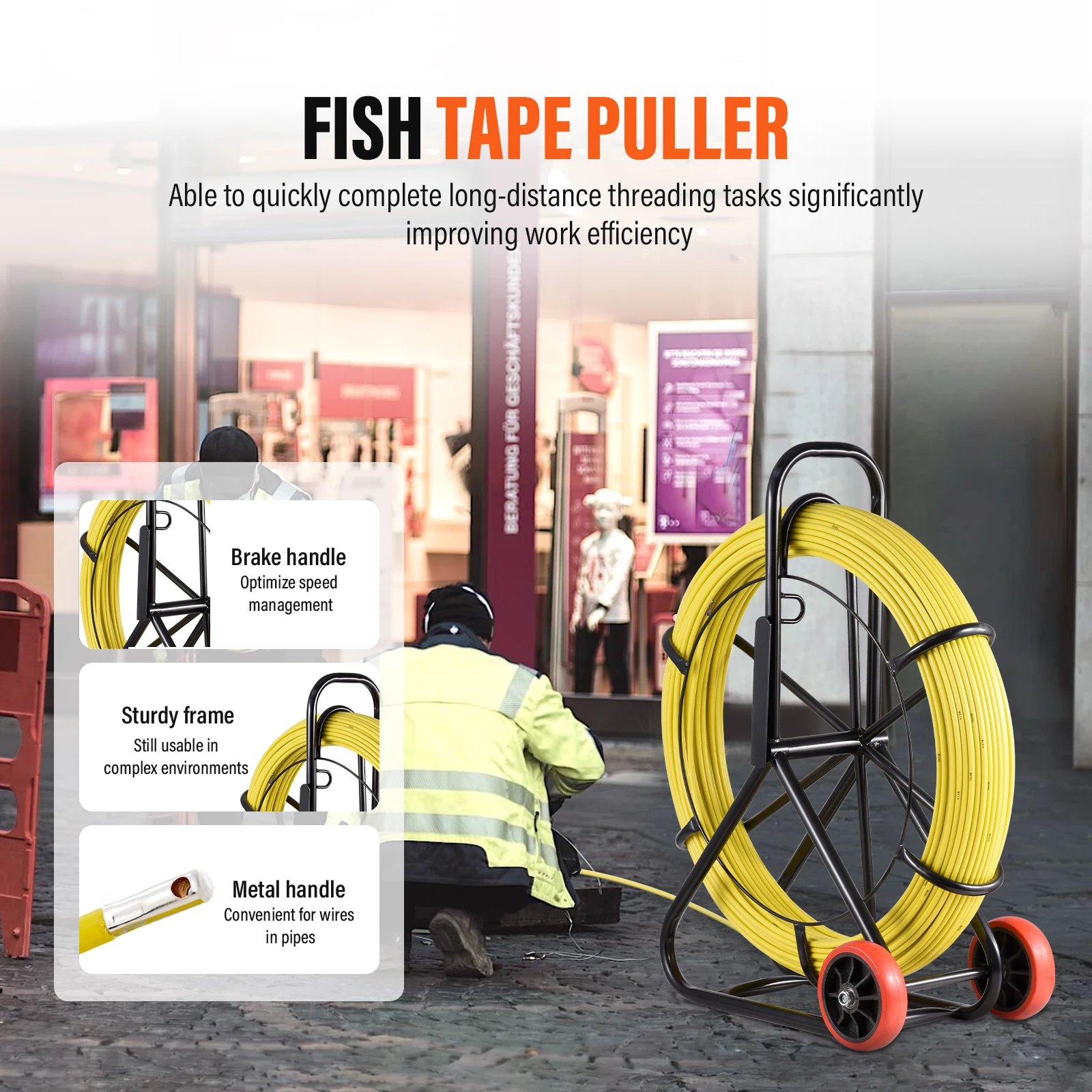 Fish Tape Wire Puller | 8mm 492Ft Fiberglass Cable Running Rod with Cage Wheel | High Strength Non-Conductive Fishtape Wire Puller for Electricians
Fish Tape Wire Puller | 8mm 492Ft Fiberglass Cable Running Rod with Cage Wheel | High Strength Non-Conductive Fishtape Wire Puller for Electricians