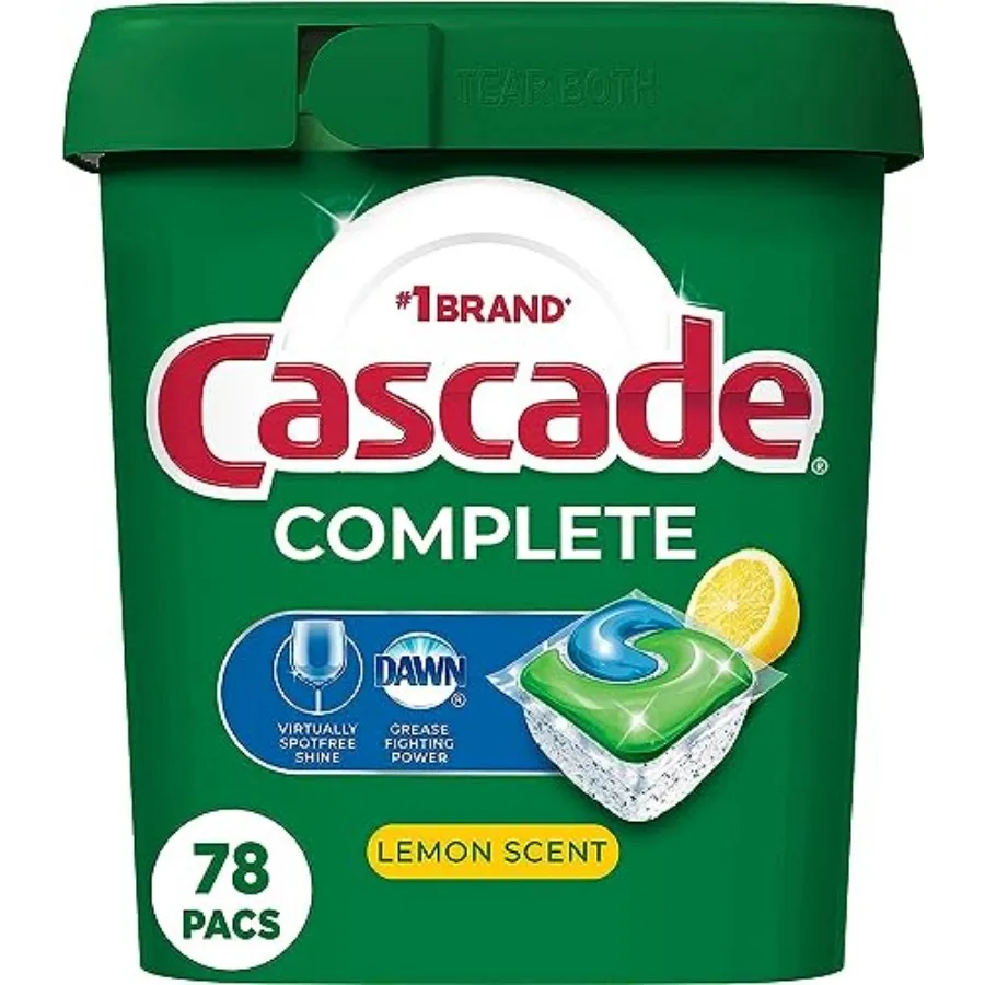 Cascade Complete Dishwasher Pods, Dishwasher Detergent, Lemon Scent ActionPacs, Cleaning Supplies, 78 Count
Cascade Complete Dishwasher Pods, Dishwasher Detergent, Lemon Scent ActionPacs, Cleaning Supplies, 78 Count