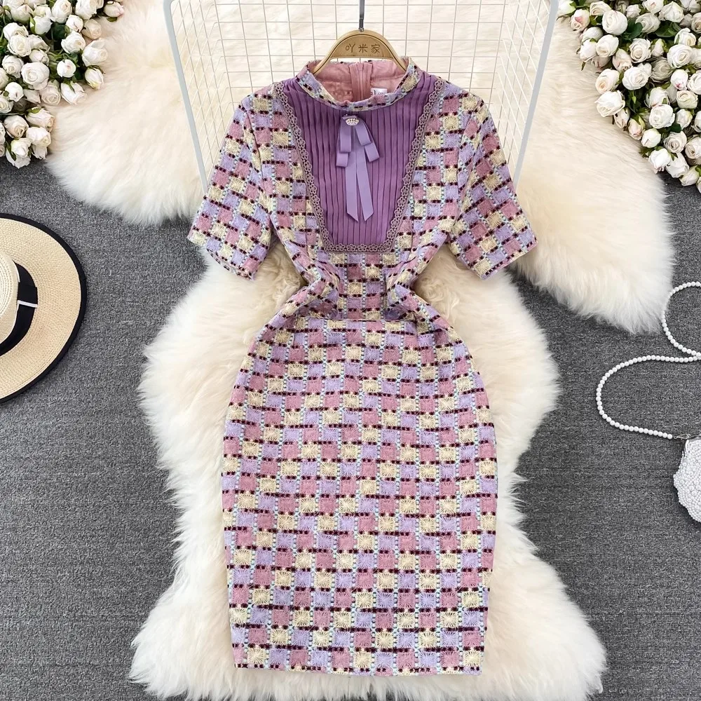 Designer Luxury Summer Dress 2023 Fashion Women O Neck Beading Bow Short Sleeve Vintage Female Lace Plaid Embroidery Party Dress
Designer Luxury Summer Dress 2023 Fashion Women O Neck Beading Bow Short Sleeve Vintage Female Lace Plaid Embroidery Party Dress