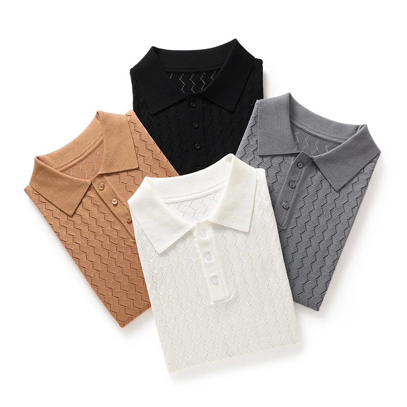 MVLYFLRT Men's T-Shirt Top Mulberry Silk Breathable Knit POLO Shirt Business Casual Lapel Hollow Short Sleeved Summer Shirt Thin
MVLYFLRT Men's T-Shirt Top Mulberry Silk Breathable Knit POLO Shirt Business Casual Lapel Hollow Short Sleeved Summer Shirt Thin