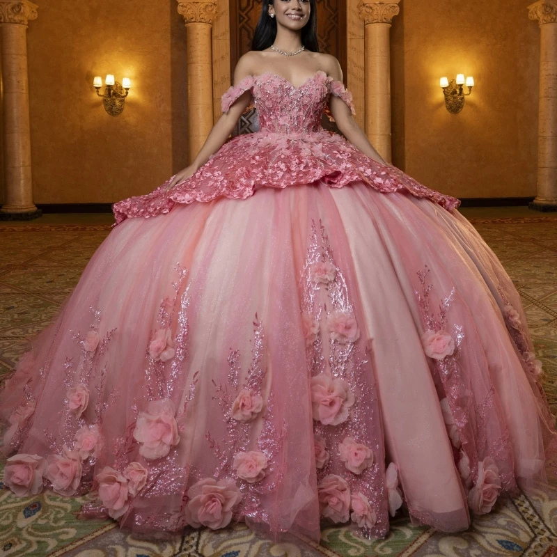 Pink Shiny Princess Sweet 16 Dress Quinceanera Dresses Off The Shoulder Applique Flower Beading Crystal Bow Tull Party Birthday
Pink Shiny Princess Sweet 16 Dress Quinceanera Dresses Off The Shoulder Applique Flower Beading Crystal Bow Tull Party Birthday