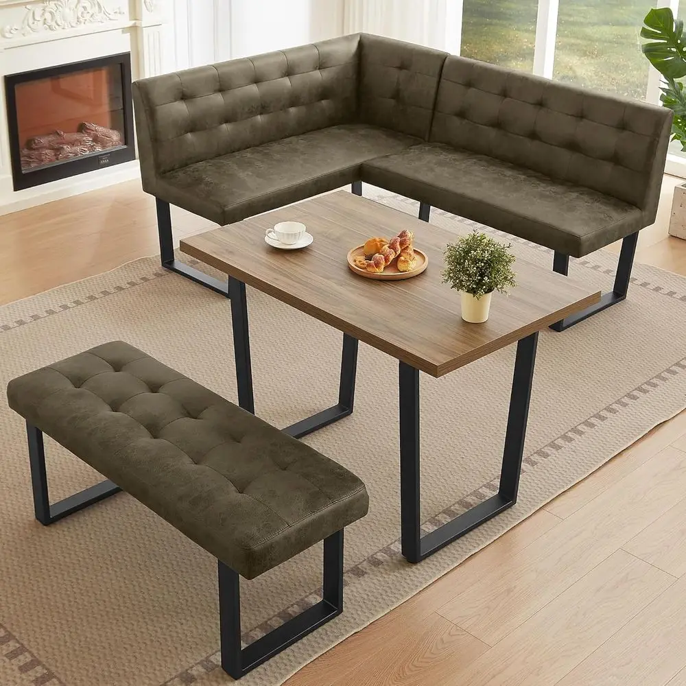 Space-Saving 70 Dining Set with Bench, Walnut Table & Brown Right-Seat Bench for Breakfast Nook
Space-Saving 70 Dining Set with Bench, Walnut Table & Brown Right-Seat Bench for Breakfast Nook