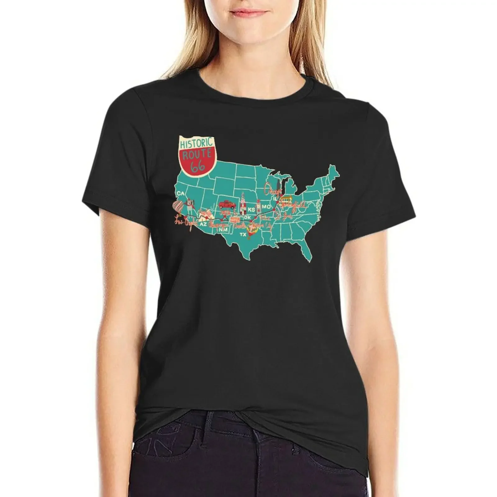 Historic Route 66 Map T-Shirt korean fashion anime quick drying white t-shirts for Women
Historic Route 66 Map T-Shirt korean fashion anime quick drying white t-shirts for Women