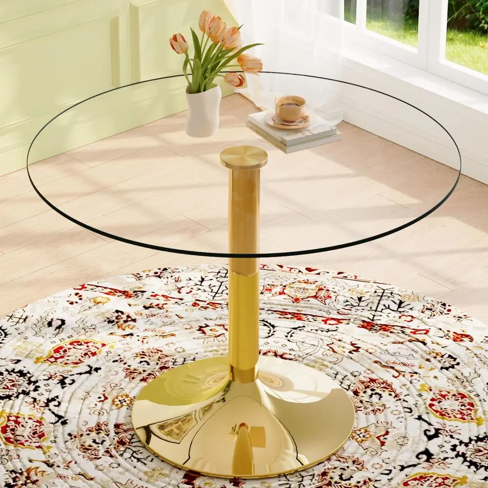 Round Kitchen Table,Round Glass Dining Table for 24,Golden Kitchen Table with Tempered Glass and Stainless Steel Pole Support,G
Round Kitchen Table,Round Glass Dining Table for 24,Golden Kitchen Table with Tempered Glass and Stainless Steel Pole Support,G