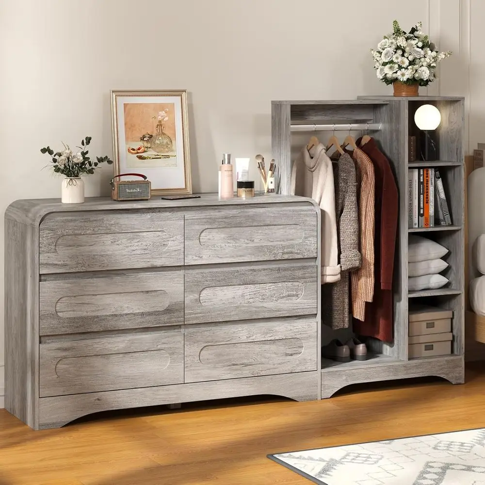 3-in-1 Wooden Wardrobe with Hanging Rack, Drawers, and Shoe Shelves, Grey
3-in-1 Wooden Wardrobe with Hanging Rack, Drawers, and Shoe Shelves, Grey