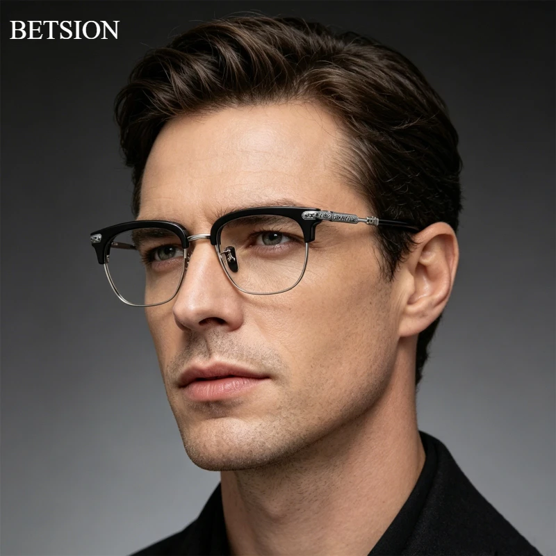 BETSION Men's Retro Browline Square 57/54mm Eyeglass Frame Luxury Pure Titanium Eyewear Fashion Wearing Spectacles #VERTICAL
BETSION Men's Retro Browline Square 57/54mm Eyeglass Frame Luxury Pure Titanium Eyewear Fashion Wearing Spectacles #VERTICAL