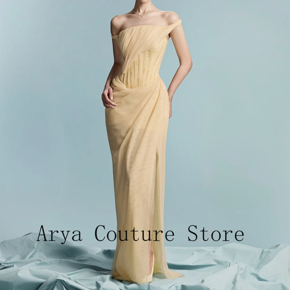 Hot Sale Butter Yellow Formal Dress Off Shoulder Draped Tulle Corset Bodice High Slit Maxi Gown Women Formal Party Prom Dress
Hot Sale Butter Yellow Formal Dress Off Shoulder Draped Tulle Corset Bodice High Slit Maxi Gown Women Formal Party Prom Dress