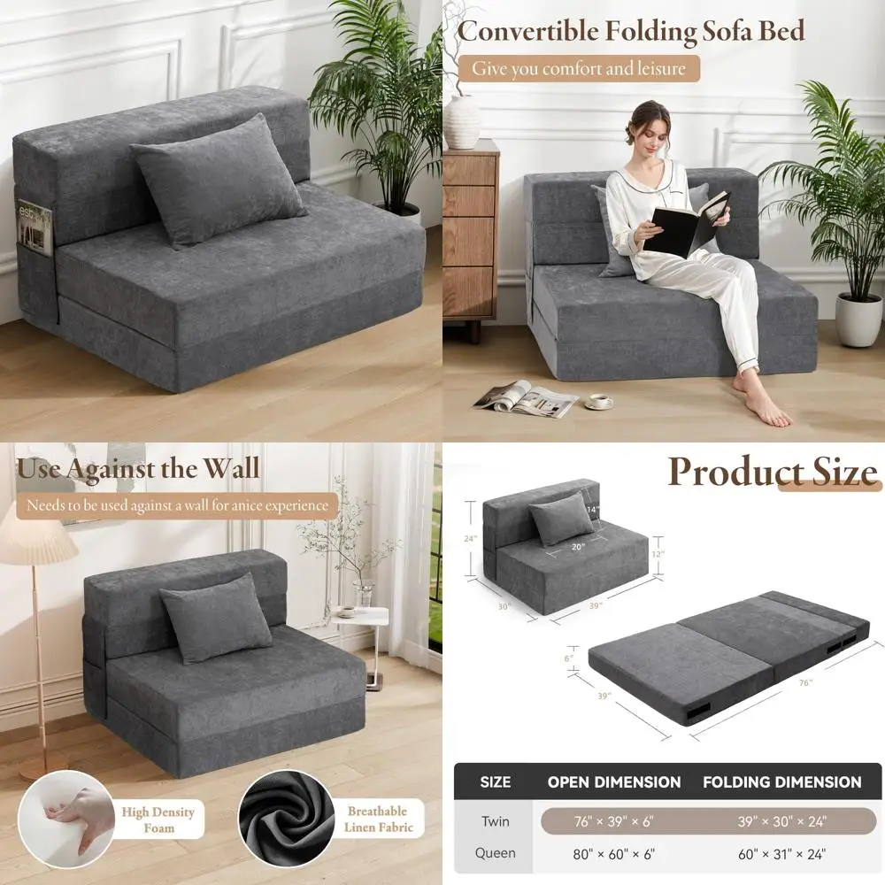 Convertible Sleeper Chair with Pillow - Fold Out Couch, Foam Floor Mattress, Futon Couch, Lazy Sofa for Comfortable Seating and
Convertible Sleeper Chair with Pillow - Fold Out Couch, Foam Floor Mattress, Futon Couch, Lazy Sofa for Comfortable Seating and