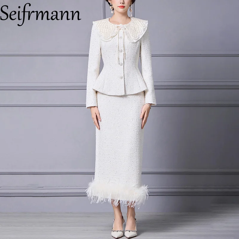 Seifrmann 2026 Spring Women's New Fashion Doll Collar Long Sleeve Spliced Lace Coat +Half skirt Piece Set
Seifrmann 2026 Spring Women's New Fashion Doll Collar Long Sleeve Spliced Lace Coat +Half skirt Piece Set