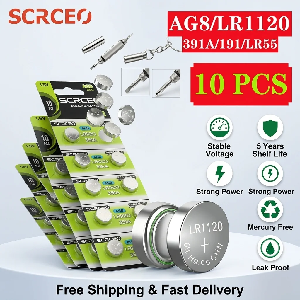 2-10Pcs AG8 LR1120 Alkaline Button Cell Battery 1.5V SR1120SW LR57 G8 Coin Batteries For Watch Toys Remote
2-10Pcs AG8 LR1120 Alkaline Button Cell Battery 1.5V SR1120SW LR57 G8 Coin Batteries For Watch Toys Remote