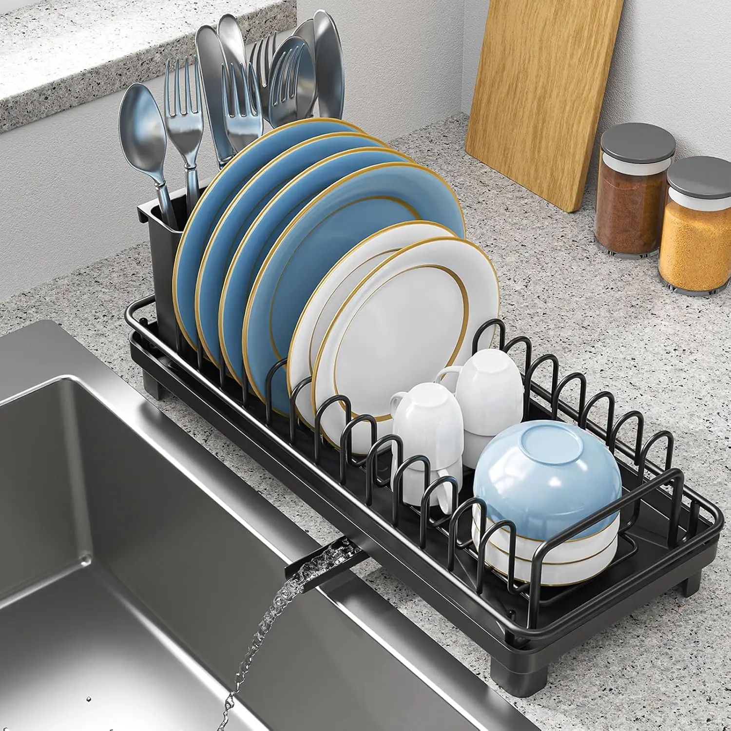 Small Sink Dish Drying Rack with Drainboard, Compact Dish Drainer for Kitchen Countertop, Rustproof Plate Organizer with Uten
Small Sink Dish Drying Rack with Drainboard, Compact Dish Drainer for Kitchen Countertop, Rustproof Plate Organizer with Uten