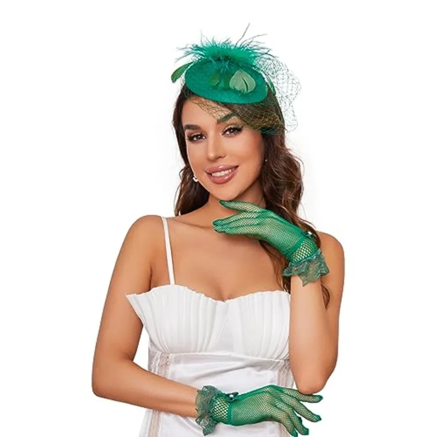 20s 50s Pillbox Derby Fascinator Hat Veil Feather Fascinators Hair Clip Wedding Tea Party Hat and Short Lace Gloves for Women
20s 50s Pillbox Derby Fascinator Hat Veil Feather Fascinators Hair Clip Wedding Tea Party Hat and Short Lace Gloves for Women