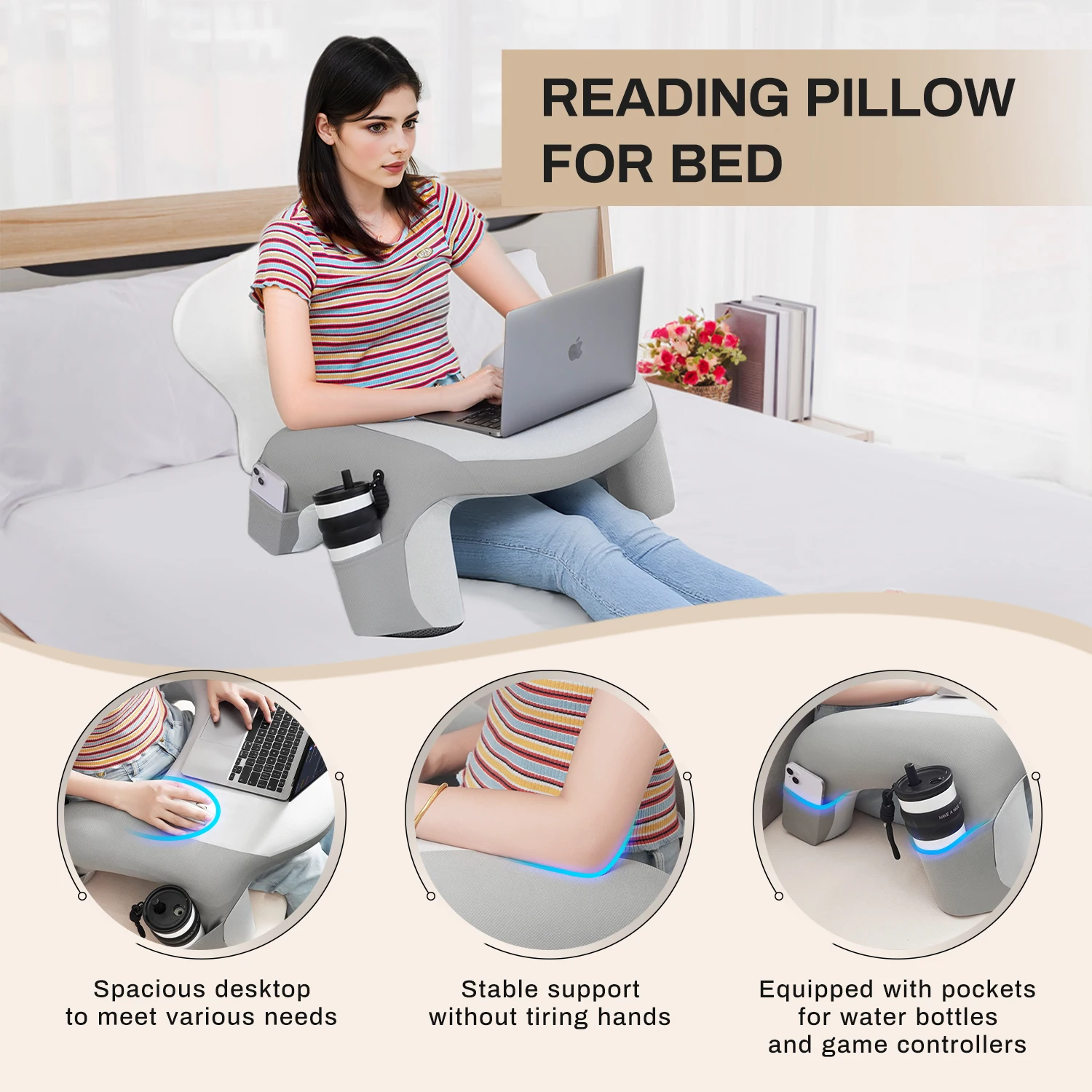 Reading Pillow Couch Lap Desk for Gaming, Memory Foam Arm Rest Pillow with Washable Cover, Arm Desk Pillow with 2 Side Pockets
Reading Pillow Couch Lap Desk for Gaming, Memory Foam Arm Rest Pillow with Washable Cover, Arm Desk Pillow with 2 Side Pockets