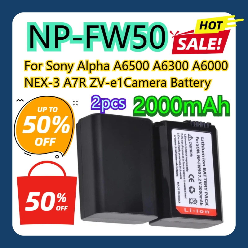 2pcs 2000mAh NP-FW50 For Sony Alpha A6500 A6300 A6000 NEX-3 A7R ZV-e1Camera Battery 
2pcs 2000mAh NP-FW50 For Sony Alpha A6500 A6300 A6000 NEX-3 A7R ZV-e1Camera Battery