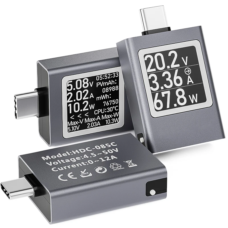 USB C Power Meter DC 4.5-50V 12A Type C Voltage Current Tester Working Time Ammeter Voltmeter USB Cable Charger Detector
USB C Power Meter DC 4.5-50V 12A Type C Voltage Current Tester Working Time Ammeter Voltmeter USB Cable Charger Detector