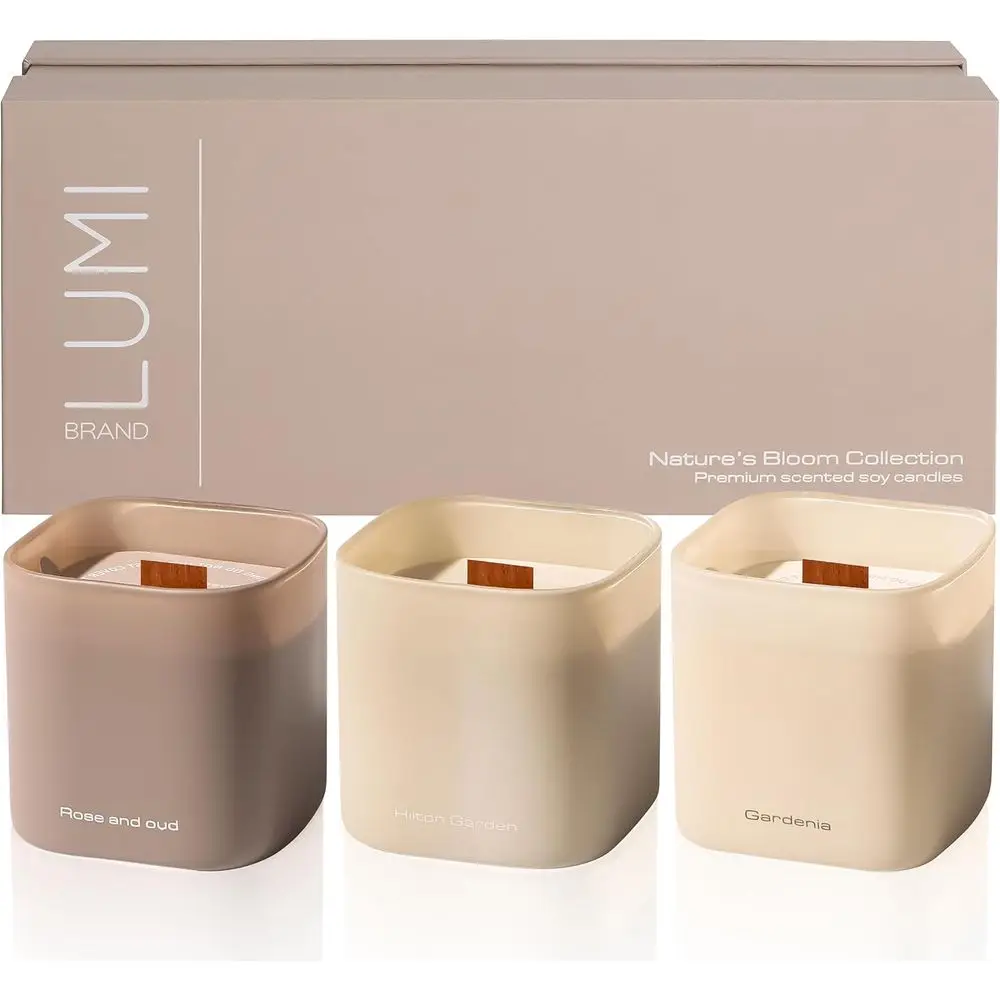 Набор из трех ароматических соевых свечей - Цветущая гардения, Цветочный Хилтон, Роза и Уд | Деревянный фитиль | Роскошные свечи для релаксации
Набор из трех ароматических соевых свечей - Цветущая гардения, Цветочный Хилтон, Роза и Уд | Деревянный фитиль | Роскошные свечи для релаксации