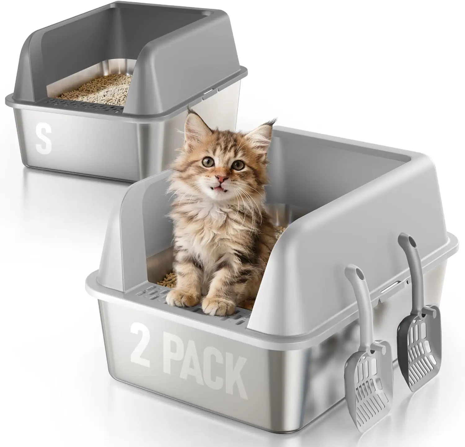 Stainless Steel Cat Litter Box for Kittens, 2 Pack Metal Kitty Litter Box with Scoop, Easy to Clean, No Stains, Anti-Le
Stainless Steel Cat Litter Box for Kittens, 2 Pack Metal Kitty Litter Box with Scoop, Easy to Clean, No Stains, Anti-Le