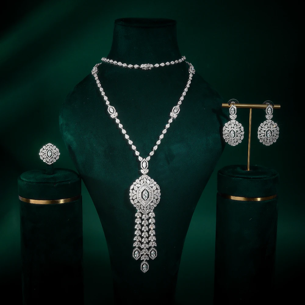 IN JEWELIFE Trendy Tassel Cubic Zircon Long Necklace Earring Ring Jewelry Sets for Women Party Luxury Wedding Jewellery
IN JEWELIFE Trendy Tassel Cubic Zircon Long Necklace Earring Ring Jewelry Sets for Women Party Luxury Wedding Jewellery