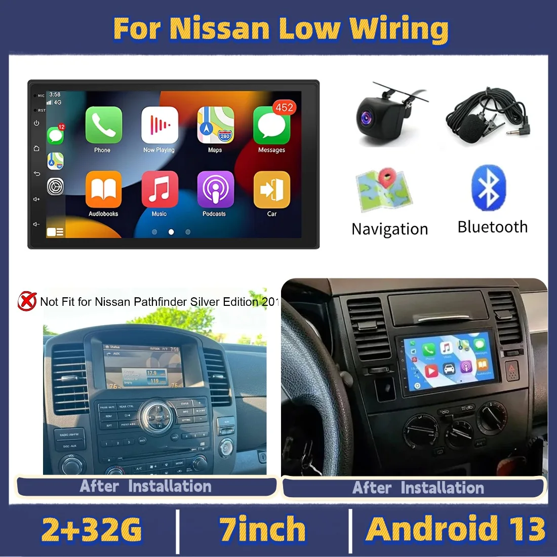 7-дюймовая автомобильная навигационная система Android 15 для Nissan с низким уровнем проводки, поддержкой Carplay и Android Auto, 2+32 ГБ, камера AHD, микрофон, стерео радио, запчасти
7-дюймовая автомобильная навигационная система Android 15 для Nissan с низким уровнем проводки, поддержкой Carplay и Android Auto, 2+32 ГБ, камера AHD, микрофон, стерео радио, запчасти