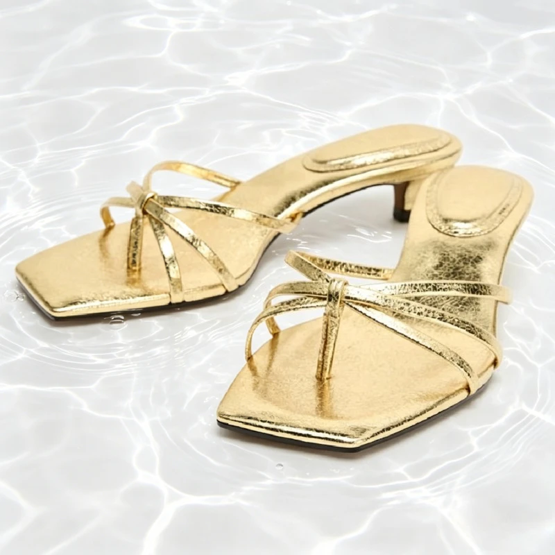 Gold Metallic-effect Cracked Detail Kitten-heel Sandals Women Fashion Cross Tied Slide Sandals Summer Clip Toe Beach Flip Flops
Gold Metallic-effect Cracked Detail Kitten-heel Sandals Women Fashion Cross Tied Slide Sandals Summer Clip Toe Beach Flip Flops