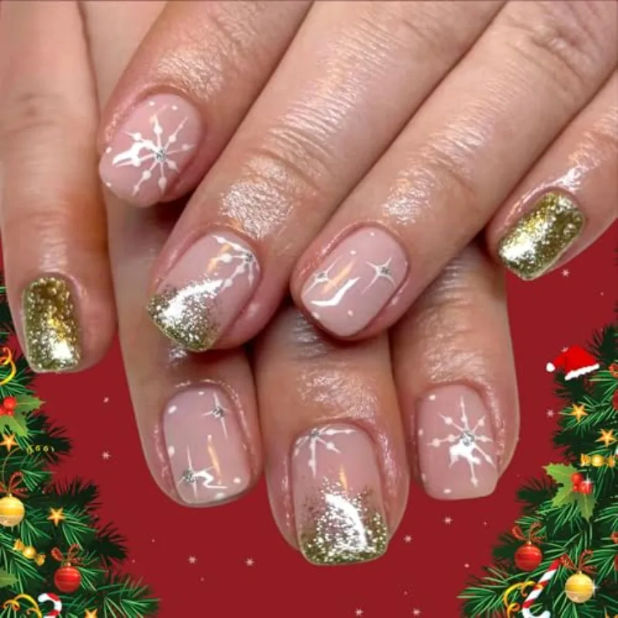 Christmas Press on Nails Short Square Fake Nails with Snowflake Star Gold Glitter Designs Glue on Nails Reusable Artificial Xma
Christmas Press on Nails Short Square Fake Nails with Snowflake Star Gold Glitter Designs Glue on Nails Reusable Artificial Xma