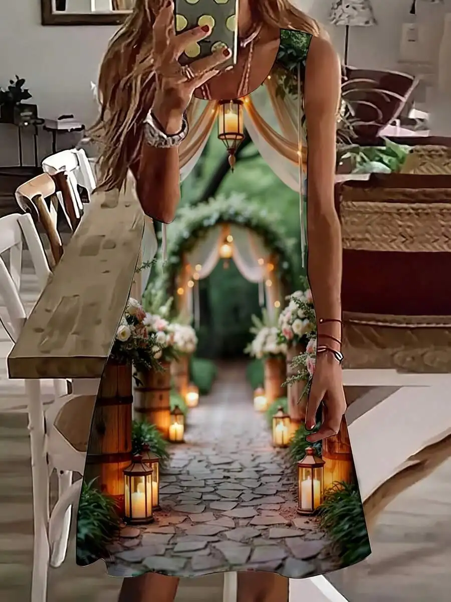 Women Sleeveless Floral Print Dress Garden Wedding Arch Lanterns Summer Party Dress
Women Sleeveless Floral Print Dress Garden Wedding Arch Lanterns Summer Party Dress