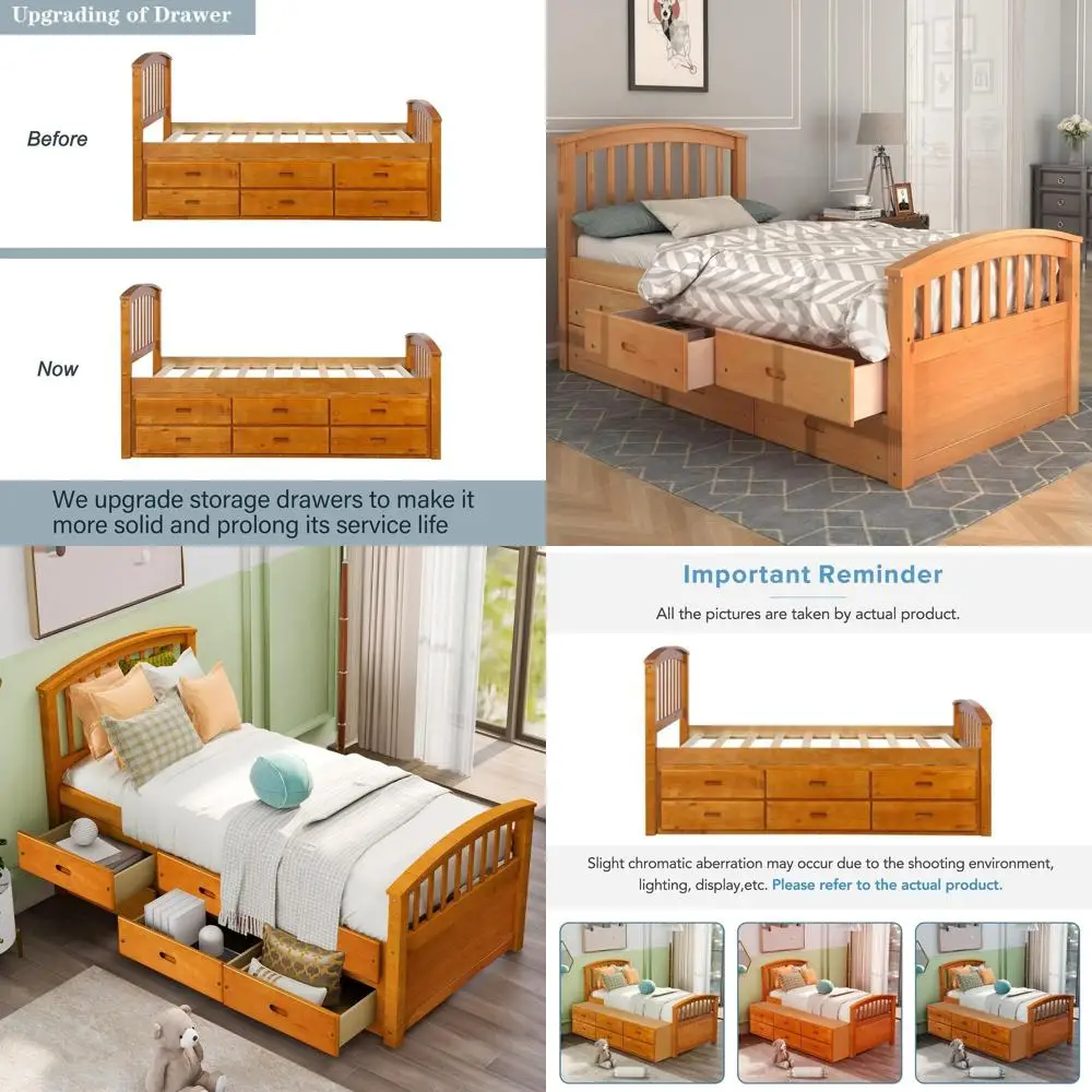 Solid Wood Twin Platform Storage Bed with 6 Drawers
Solid Wood Twin Platform Storage Bed with 6 Drawers