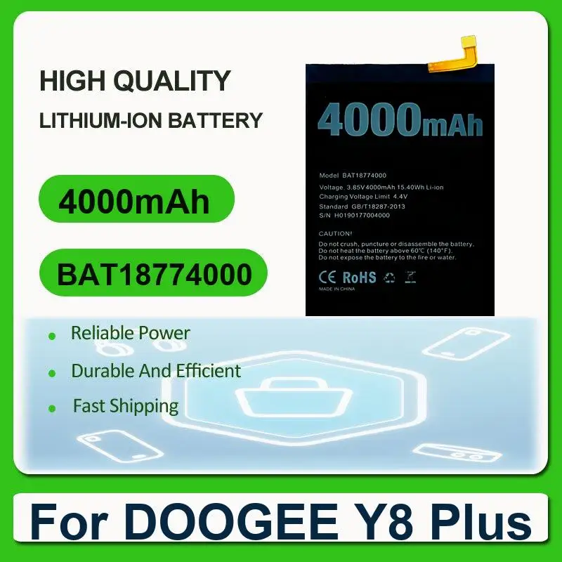 Battery For DOOGEE Y8 Plus S40 BAT2119167680 BL9000 NOVA Y100 Mix 2 F7 BAT2019114180 BAT16542000 BAT22M196000 T10E
Battery For DOOGEE Y8 Plus S40 BAT2119167680 BL9000 NOVA Y100 Mix 2 F7 BAT2019114180 BAT16542000 BAT22M196000 T10E