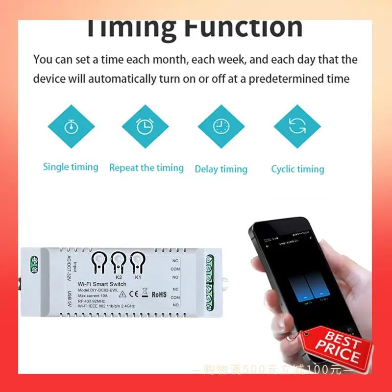 ABNR 2CH Wifi Smart Switch DIY Timer Ewelink 85-265V 2.4G Wifi+RF433+BT Home Automation Module For Alexa Google Home IFTT Easy T
ABNR 2CH Wifi Smart Switch DIY Timer Ewelink 85-265V 2.4G Wifi+RF433+BT Home Automation Module For Alexa Google Home IFTT Easy T
