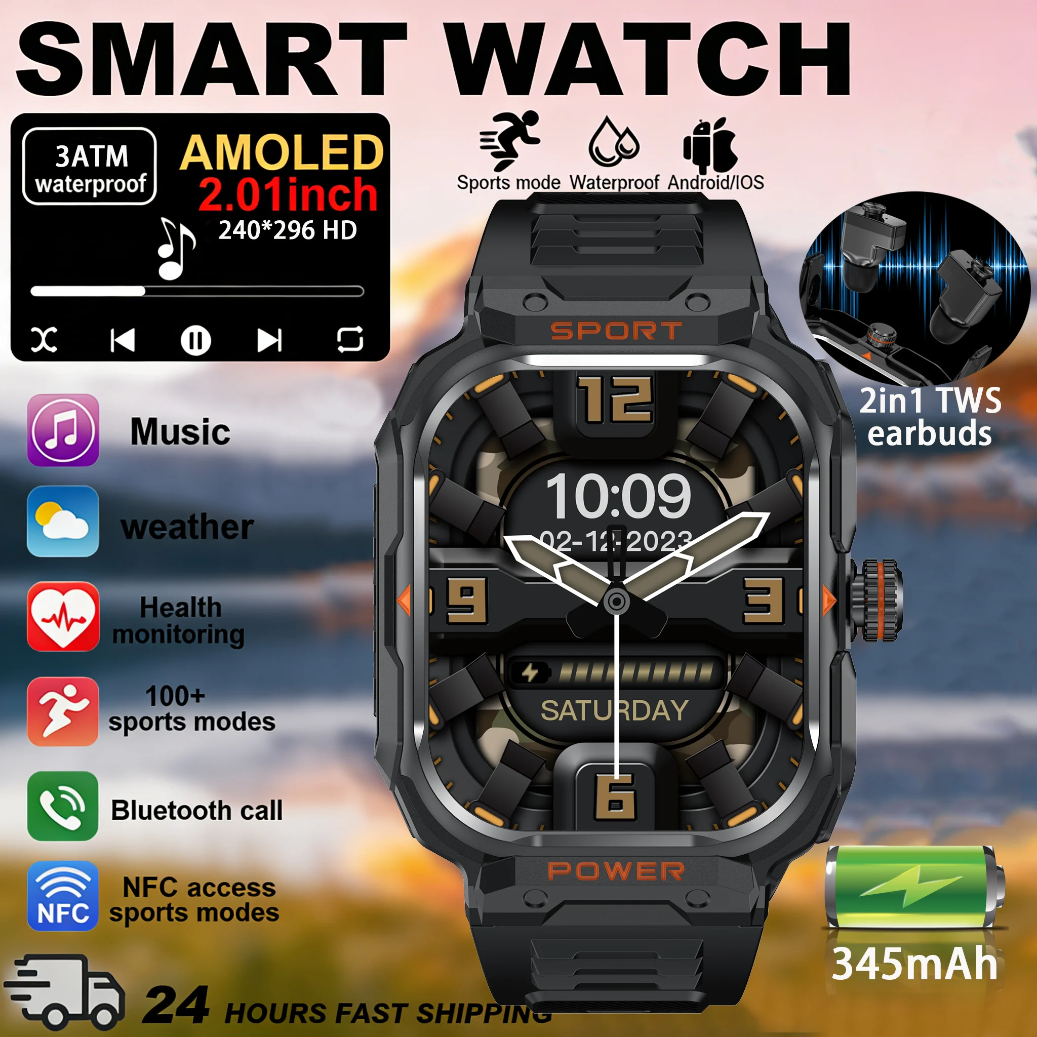 NFC Headset Smart Watch 2 in 1 TWS Wireless Headphone Local Music Call Men SmartWatch Health Monitoring Waterproof Sports Watch
NFC Headset Smart Watch 2 in 1 TWS Wireless Headphone Local Music Call Men SmartWatch Health Monitoring Waterproof Sports Watch
