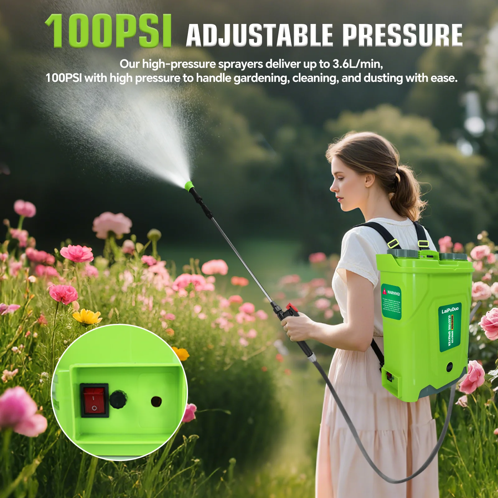 20-литровый аккумуляторный ранцевый опрыскиватель с регулируемым давлением 0-100 PSI, электрический садовый опрыскиватель с 4 насадками для аккумулятора Makita 18V
20-литровый аккумуляторный ранцевый опрыскиватель с регулируемым давлением 0-100 PSI, электрический садовый опрыскиватель с 4 насадками для аккумулятора Makita 18V