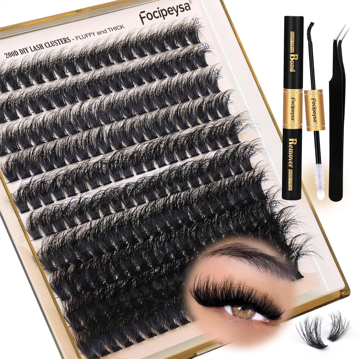 Lash Extension Kit Thick 10-18mm Fluff Volume Lash Clusters 200D DIY Eyelash Extensions with Bond, Remover, Tweezers
Lash Extension Kit Thick 10-18mm Fluff Volume Lash Clusters 200D DIY Eyelash Extensions with Bond, Remover, Tweezers