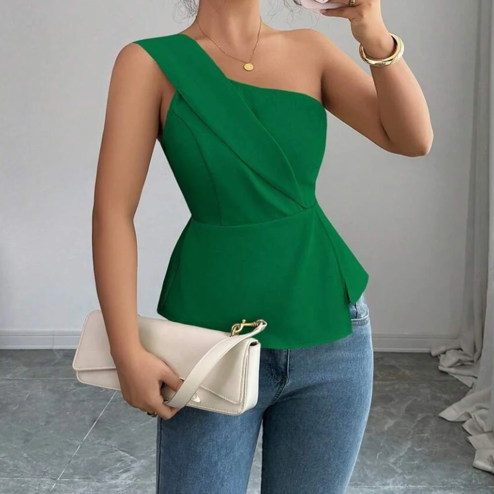 Elegant One Shoulder Sleeveless Top Irregular Design Slim Fit Office Wear
Elegant One Shoulder Sleeveless Top Irregular Design Slim Fit Office Wear