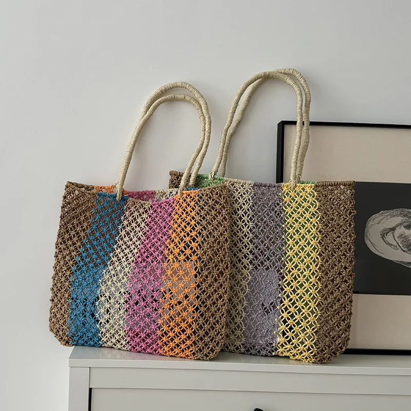 New Arrivals Women's Hand-woven Bag Designer Cotton Rope Knitted Handbag Summer Contrasting Color Hollow Out Travel Beach Bag
New Arrivals Women's Hand-woven Bag Designer Cotton Rope Knitted Handbag Summer Contrasting Color Hollow Out Travel Beach Bag