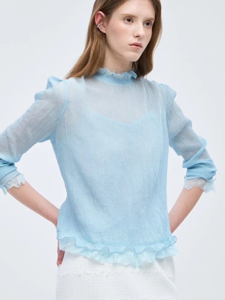 Elegant Korean Style Summer New Light Breathable Long Sleeve Stand Collar Lace Trim Camisole Shirt Women's Cotton Blouse
Elegant Korean Style Summer New Light Breathable Long Sleeve Stand Collar Lace Trim Camisole Shirt Women's Cotton Blouse