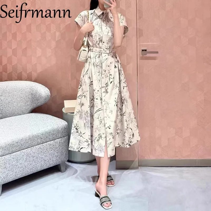 Seifrmann Floral-Print Short Sleeve Slim Dress For Women Turn-Down Collar Single-Breasted Lace-Up Elegant Long Dresses
Seifrmann Floral-Print Short Sleeve Slim Dress For Women Turn-Down Collar Single-Breasted Lace-Up Elegant Long Dresses