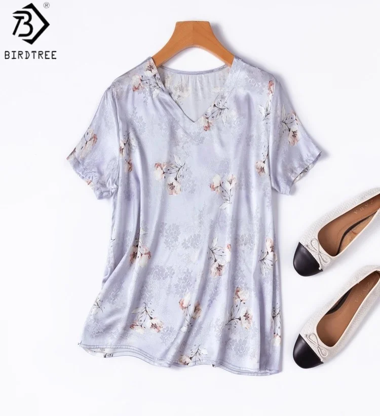 Birdtree 20MM 93% Mulberry Silk 7% Spandex Purple T-shirt,Women Jacquard Plain Satin Short Sleeve V-neck Print T shirt T59201JF
Birdtree 20MM 93% Mulberry Silk 7% Spandex Purple T-shirt,Women Jacquard Plain Satin Short Sleeve V-neck Print T shirt T59201JF