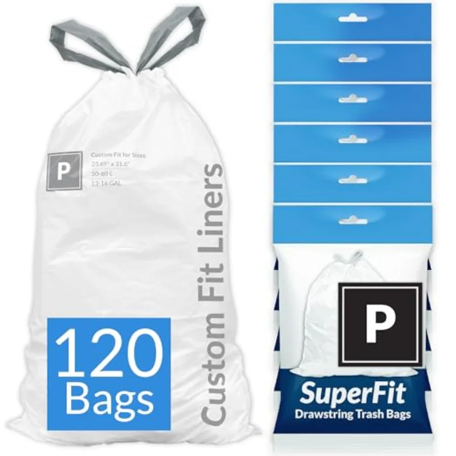 SuperFit Code P 120 Count Compatible with Simplehuman Code P Dispenser Pack Custom Fit Liners Drawstring Trash Bags 50-60 Liter
SuperFit Code P 120 Count Compatible with Simplehuman Code P Dispenser Pack Custom Fit Liners Drawstring Trash Bags 50-60 Liter