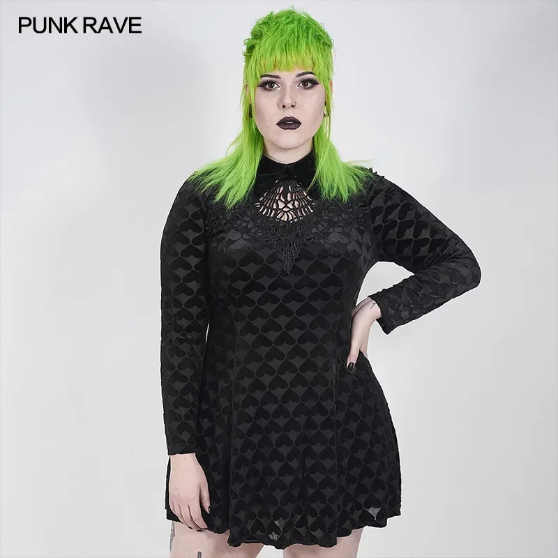 PUNK RAVE Women's Gothic Dark Night Vines Sexy Long Sleeve Dress Mercerized Heart Pattern Black Velvet Mini Dresses
PUNK RAVE Women's Gothic Dark Night Vines Sexy Long Sleeve Dress Mercerized Heart Pattern Black Velvet Mini Dresses