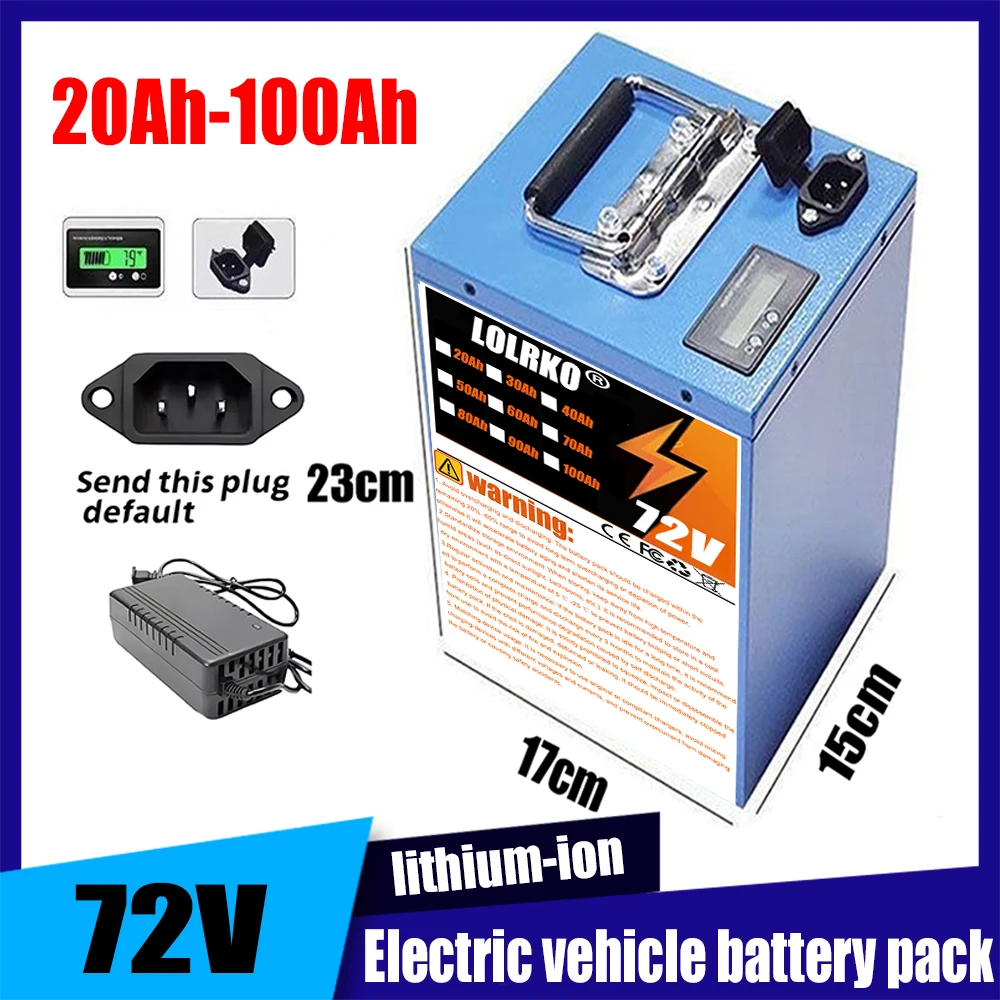 18650 72V 20-100Ah Lithium battery pack With 30A BMS 2000W~3000W For E-tools motorcycle scooter battery+Charger
18650 72V 20-100Ah Lithium battery pack With 30A BMS 2000W~3000W For E-tools motorcycle scooter battery+Charger