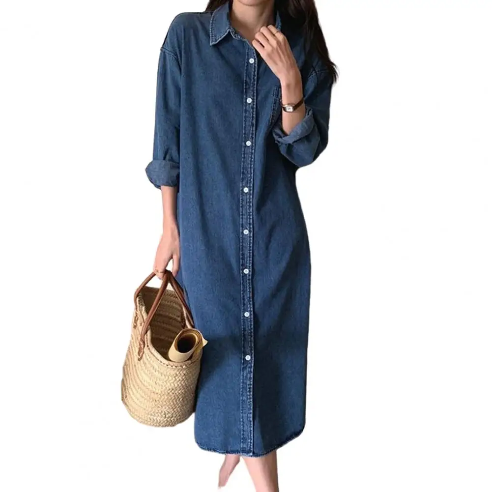 Women's Denim Shirt Dress Roll Up Long Sleeve Button Down Maxi Dress Summer Casual Lapel Loose Shift Jean Dress with Pocket
Women's Denim Shirt Dress Roll Up Long Sleeve Button Down Maxi Dress Summer Casual Lapel Loose Shift Jean Dress with Pocket