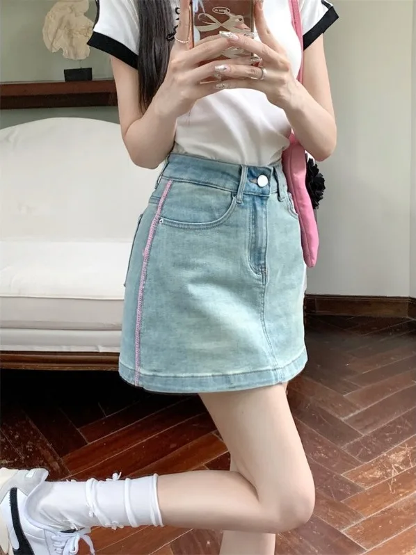 plus Size Fashionable Pink Leather Tag Design Elastic Denim Skirt Women's A-Line Short Skirt Anti-Light Walking Skirt
plus Size Fashionable Pink Leather Tag Design Elastic Denim Skirt Women's A-Line Short Skirt Anti-Light Walking Skirt