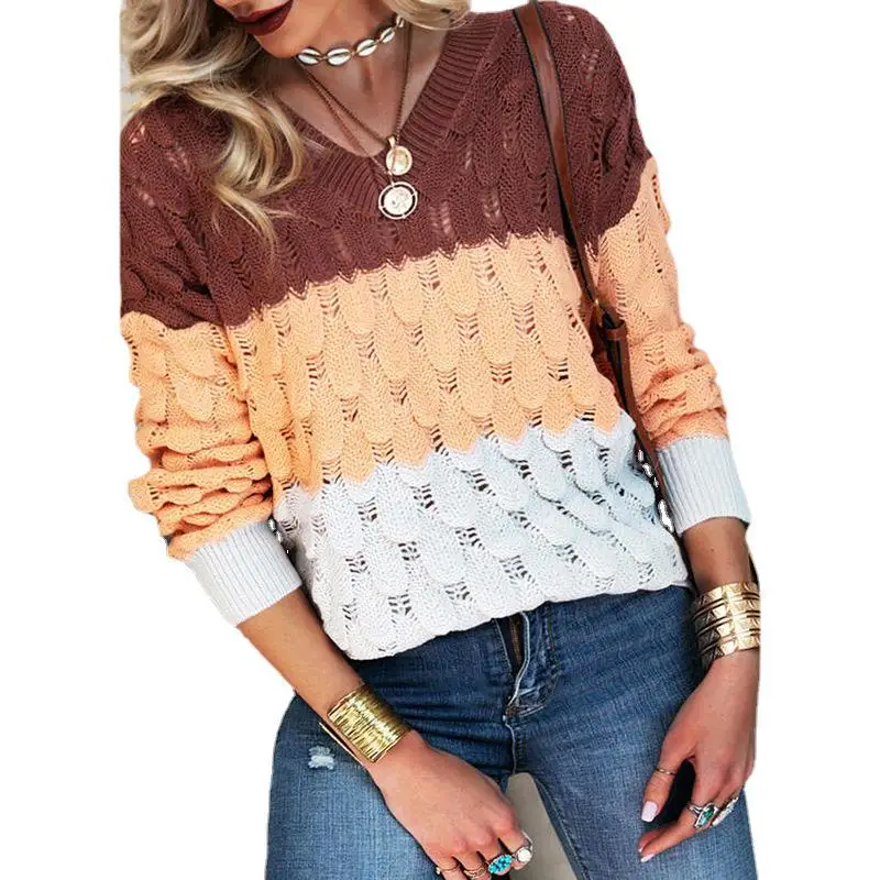 V-neck Simple Stripes Knitted Sweater Women Autumn and Winter Pullover Long Sleeve Tops Loose Casual Knitwear Jumper Pull 28048
V-neck Simple Stripes Knitted Sweater Women Autumn and Winter Pullover Long Sleeve Tops Loose Casual Knitwear Jumper Pull 28048