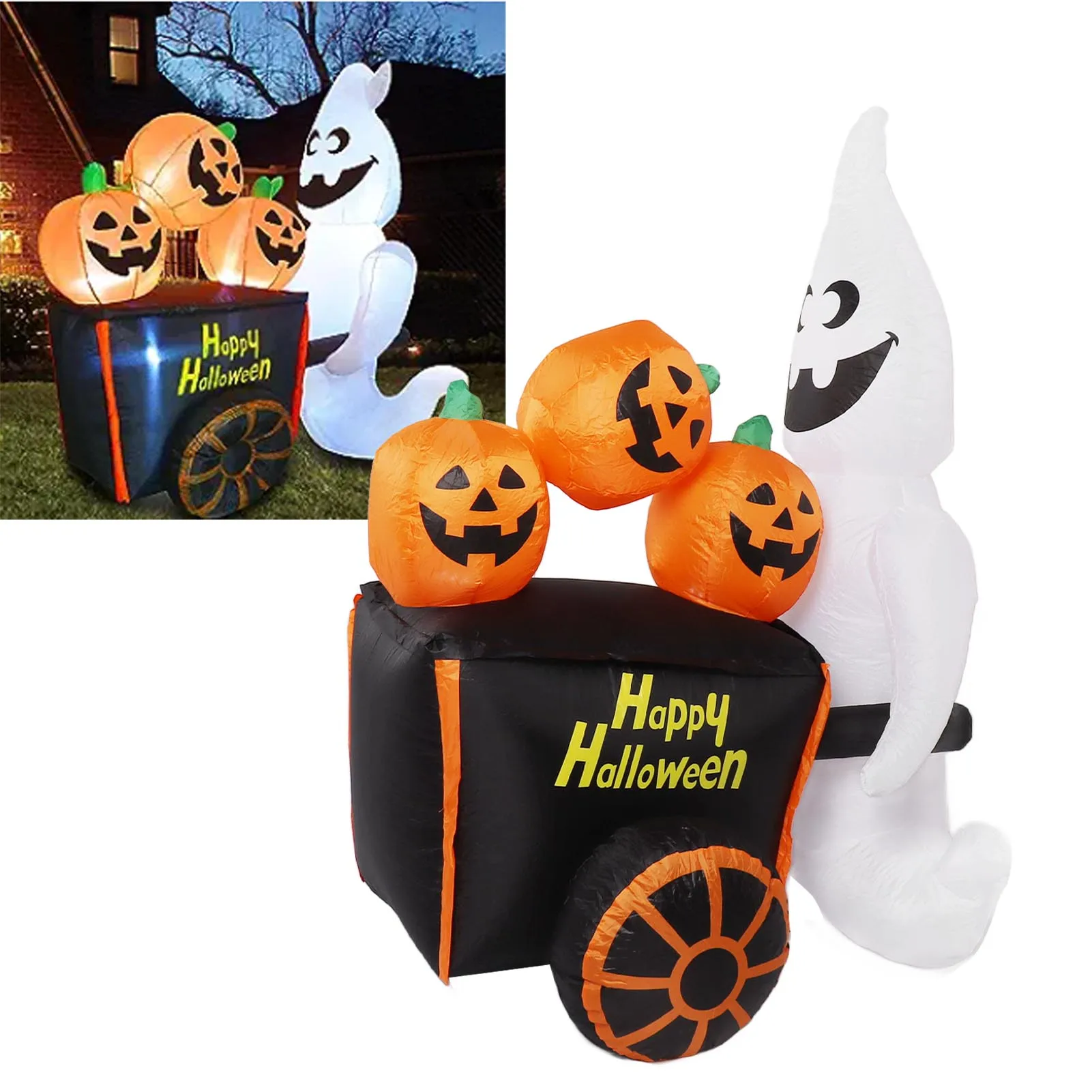 6ft Halloween Inflatable Pushing Pumpkin Cart Decor IP44 with Blower LED Lights Outdoor Inflatable Decoration
6ft Halloween Inflatable Pushing Pumpkin Cart Decor IP44 with Blower LED Lights Outdoor Inflatable Decoration